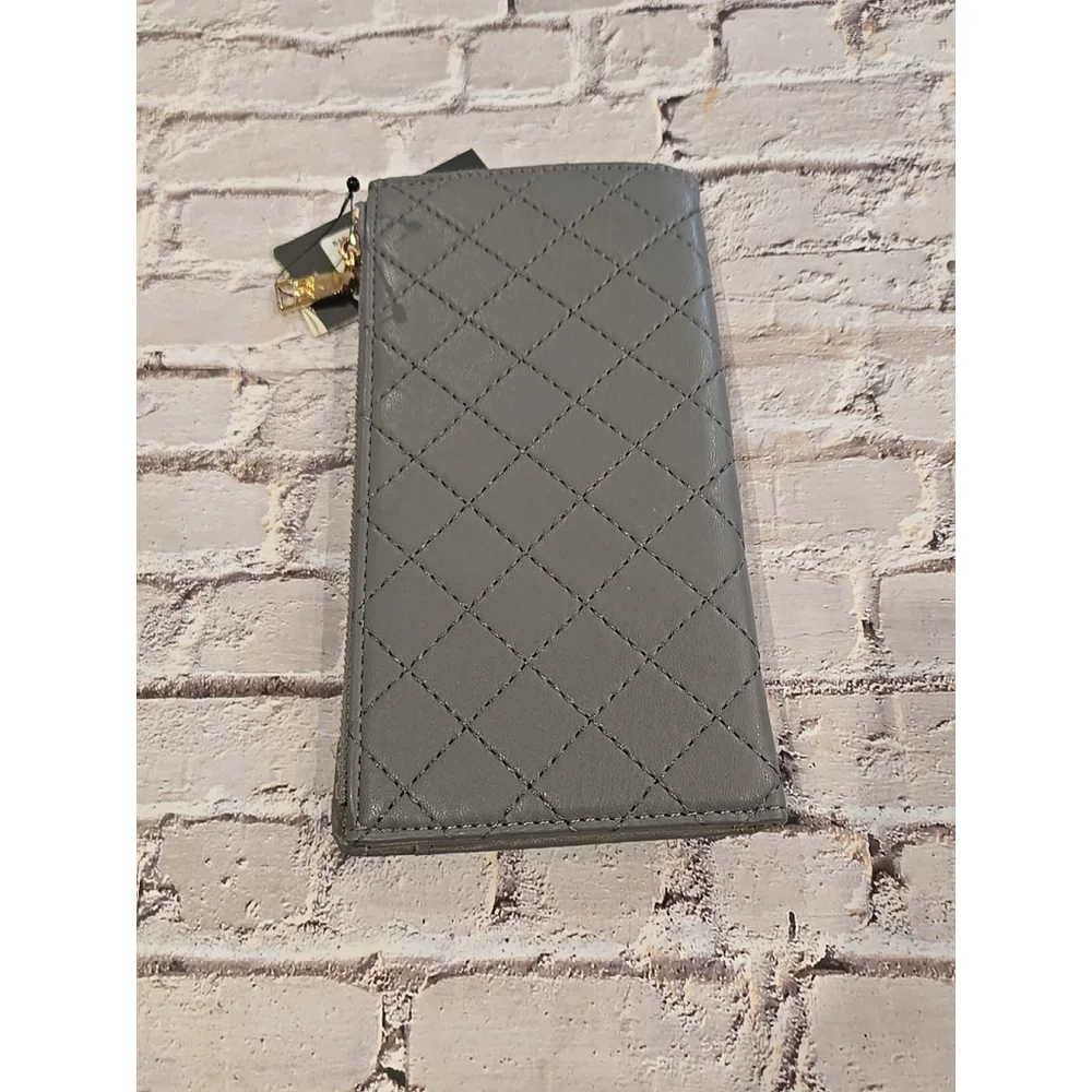 Badgley Mischka Diamond Quilting Long Wallet Gray Vegan Leather BM-4172 MSRP $59